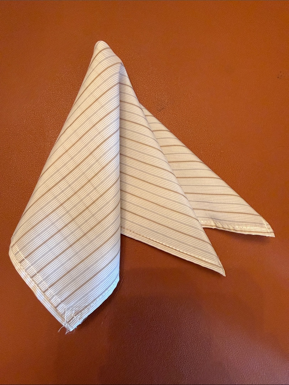 Striped Cream and Tan Pocket Square